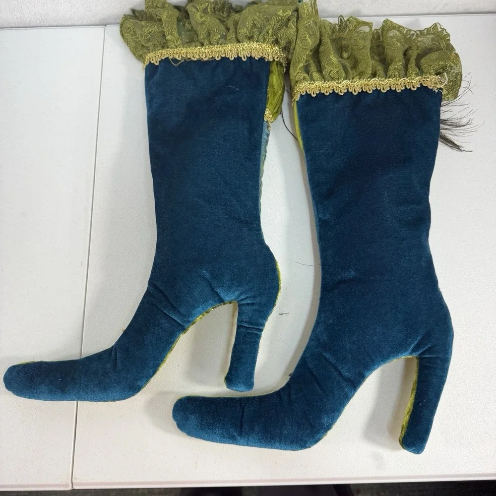 Pier 1 Peacock Boot Stockings Set Of 2 Victorian Velvet Glam Fancy Christmas‎